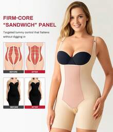 Nebility Shapewear Bodysuits For Women Tummy Control Body Shaper Butt Lifter Open Bust Mid-Thigh Compression Body Suits - Beige - View 3