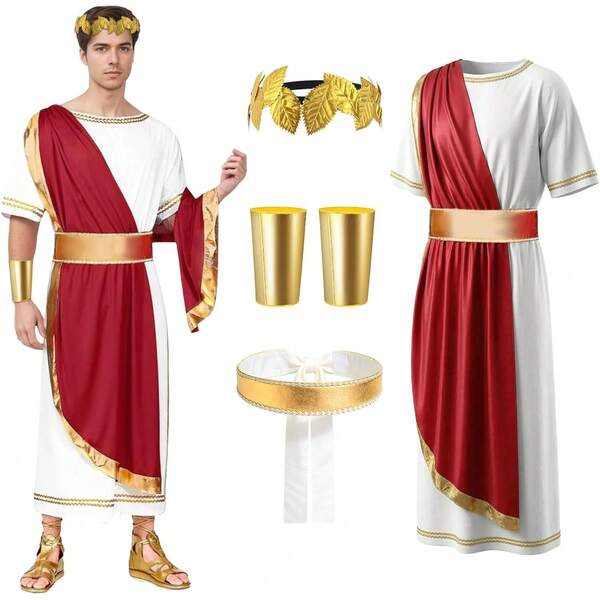 Costume romano per uomo, costume greco per uomo con toga romana, fascia per capelli in osmantus, spallina, bracciale, costumi da carnevale, costume da adulto per uomo, carnevale, Ognissanti.