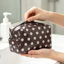 PVC Polka Dot Cosmetic Bag Korean Contrast Dot Waterproof Travel Toiletry Organizer Pouch - Green Polka Dots - View 6