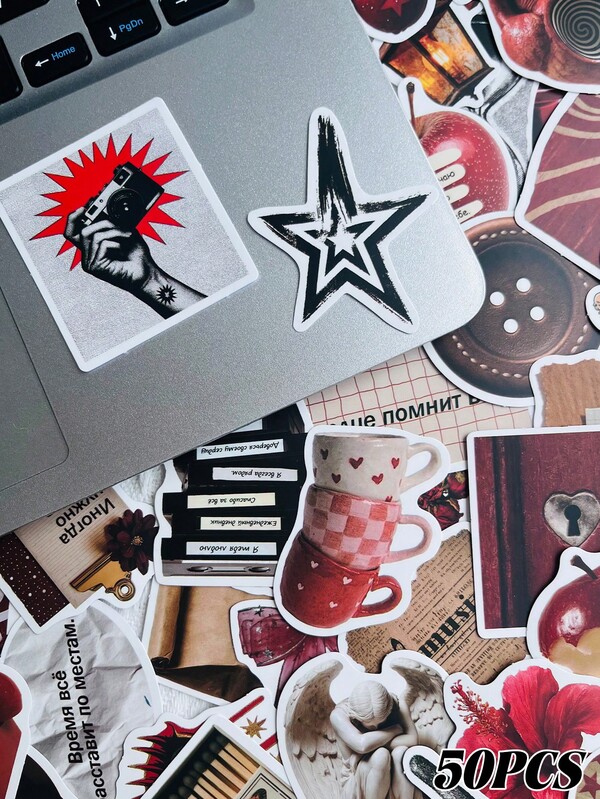 50Pcs Vintage Y2K Aesthetics Stickers Fashion Personalized Creative DIY Fine Decorative Stickers Scrapbook Laptop Luggage Guitar Water Cup Phone Case Popular Decals