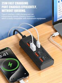 8埠 USB 集線器 4個 USB-A + 4個 Type-C PD 快充分線器 1.2m 線材 25W 多埠充電底座 適用筆電桌機手機平板多裝置充電擴充轉接器 - 查看 4