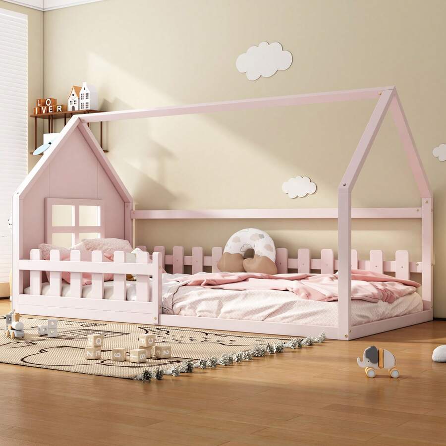 Bed Frame Kids House - 90x200cm - 粉色 - 查看 1