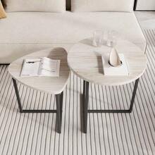 Set Of 2 Round Coffee Tables – Industrial Design Wooden Side Tables For Living Room, Modern Coffee Table - 白色 - 查看 8