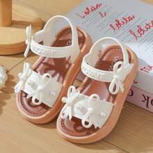Caweiny Girls' Fashion Bow & Beaded Decor Thick Sole Sandals - Beige - View 10
