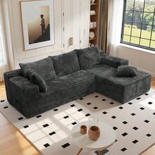 VerdeCore 106" Modular L-Shape Chaise Lounge Sofa Premium Corduroy Cloud Velvet No Assembly Required Convertible Loveseat Sofa Bed Deep Seat Comfort Living Room Bedroom Apartment Hotel[2 Package Shipping] - 淺灰色 - 查看 12