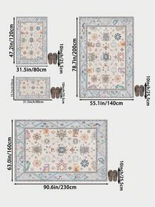 1pc Light Blue Vintage Living Room Rug, Suitable For Kitchen, Dining Room, Bedroom, Room Holiday Decoration, Indoor/Outdoor, Office, Lobby, Anti-Slip Doormat, Bathroom Rug, Hallway, Study Gaming Area Rug - Baby Blue - View 2