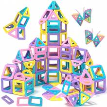 40/80/100/120pcs Vibrant Macaron Color Magnetic Building Blocks Set, Medium Size 4 Classic Shapes DIY Stacking Assembly Toys For Children Early Education - Multicolor - View 9