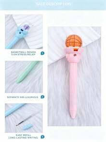 1pc Cute Basketball Shaped Ballpoint Pen, Creative Fun Stress Relief Pen, Black Ink Smooth Writing, Suitable For Back To School, First Day Of School - Multicolor - View 6