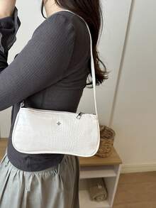 Bolso baguette de unicolor con relieve de cocodrilo para llevar bajo el brazo - Beis - Ver 4