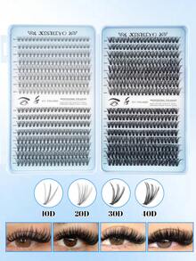 640/640/640pcs Curly Cluster False Eyelashes Set, High Density Fluffy Lashes, Large Capacity Single Cluster Lash Book, Soft Segmented Extension Style, Suitable For DIY Fox Eye & Cat Eye Looks, Music Festival Makeup, Mixed 10D+20D+30D+40D/30D+40D+50D+60D/50D+60D+80D+100D Cluster False Eyelashes - Multicolor - View 10