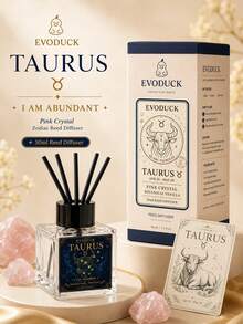 Taurus Zodiac Reed Diffuser 50ml, Botanical Vanilla Scented Oil Diffuser With Pink Crystal & 4 Fiber Reeds, Flameless Home Fragrance For Bedroom Bathroom Office, Astrology Birthday Gift For Women, Star Sign Room Decor - 無火系列 - 查看 2