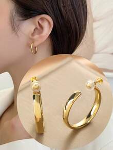 1 Pair Fashion New Round Screw Clip Copper Earrings For Women, No Piercing Ear Clips, Adjustable Tightness, Suitable For Daily Wear - Ear Clip - View 11