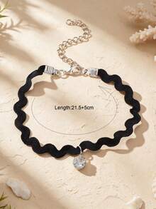 Pulsera tobillera con diseño de diamante de imitación - Negro - Ver 3