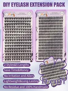 448pcs DIY Eyelash Extension Kit, Wheat & Pure Wild 2 Mixed Styles, Natural Curly Soft False Eyelashes, Suitable For Beginners, Home, Office, Party, Holiday Use - D - View 3