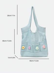 Dedoo Retro Hollow-Out Floral Contrast Color Casual Crossbody Bag(The Color Position Of Flowers Is Random)(The Color/Pattern Of Shoulder Strap Is Random) - Baby Blue - View 11