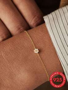 1pc S925 Sterling Silver Delicate Floral Bracelet For Women, Mori Style Exquisite Fresh Small 3D Flower Wrist Chain, Low-Key Elegant Atmosphere, Suitable For Single Wear Or Layering, Versatile For Daily Commute, Niche Jewelry Accessory - Flowers - View 13
