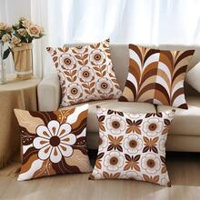 4 piezas de fundas de cojín con estampado floral geométrico vintage marrón, material de terciopelo de piel de melocotón amigable con la piel impreso en un solo lado, fundas de almohada de 45*45CM adecuadas para decoración del hogar interior dormitorio sala de estar habitación fiesta, decoración de sofá fundas de cojín regalo festivo, inserto de almohada no incluido - Multicolor - Ver 5