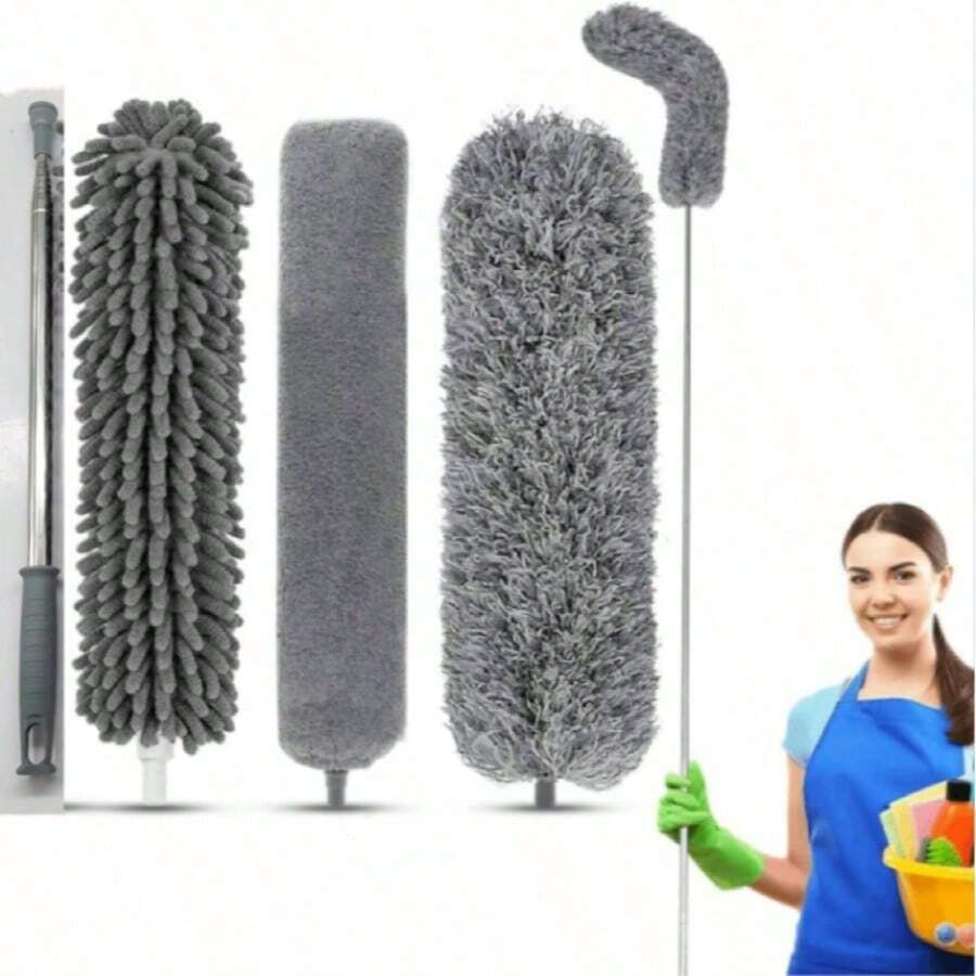 可伸縮羽毛除塵刷,家用除塵清潔工具,可用於清潔天花板蜘蛛網與灰塵 - 四件套 - 查看 1