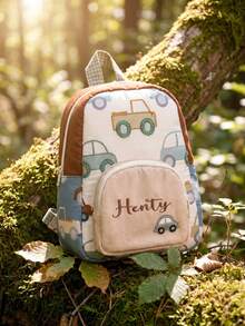 Adorable Back To School Backpack With Custom Name - Compact & Lightweight, Cute Cartoon Embroidery, Gift For Him Her, For Kids, Preschool - Multicolor - View 4