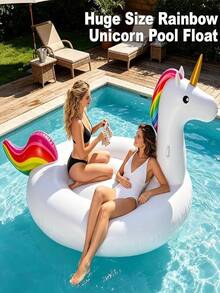 1pc Inflatable Rainbow Unicorn Floating Lounger, Adult Water Seat (Ear Shape Random), Pool Inflatable, Beach Essentials, Pool Float - Multicolor - View 8
