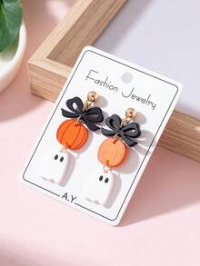 1 Pasang Anting-Anting Perhiasan Fashion Wanita Motif Hantu Pita Halloween, Dekorasi Sempurna untuk Pesta Liburan - MultiWarna - View 3