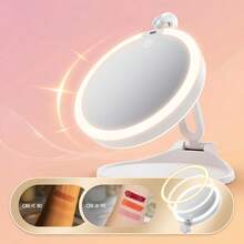 1pc LED Makeup Mirror, USB Rechargeable, 10x/1x Double-Sided Mirror, 3-Color Adjustable Light, Foldable, 360° Rotating Angle, Portable, Bathroom Makeup Mirror - Multicolor - View 7