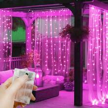 Luces de cortina LED alimentadas por batería AA, 8 modos de iluminación, luces de hadas, adecuadas para habitación, jardín, patio, escenario, decoración de fondo de pared, iluminación de atmósfera romántica para bodas, Día de San Valentín, Halloween, Navidad, luces decorativas colgantes - Lámpara de cortina con caja de pilas AA - Ver 11