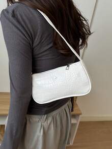 Bolso baguette de unicolor con relieve de cocodrilo para llevar bajo el brazo - Beis - Ver 5