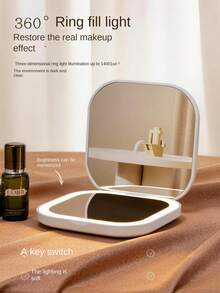 HYUNDAI Rechargeable Portable LED Makeup Mirror, 3-Color Dimmable Fill Light, Foldable Compact Mirror With Light - White - View 1