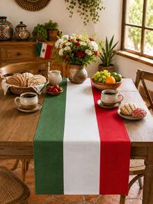 1pc Mexico Italy Flag Linen Table Runner, Green White Red Rectangular Table Runner With National Stripe Print, Rustic Dining Table Decor For Kitchen, Carnival Party, Italian Theme Celebration, Mexican Independence Day, Wedding And Home Decor - Multicolor - View 3
