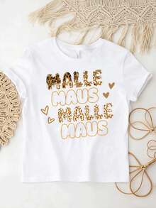 T-shirt unisex oversize Malle Maus con scritta leopardata (2) e stampa straniera Y2K per uomo e donna, stile retrò anni 2000, streetwear, t-shirt grafica ampia - Bianco - Visualizzare 2