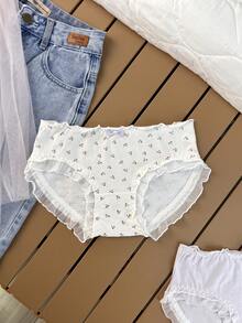 Aesletic 5pcs/Set Purple Floral Frill Trim Japanese Style Lace Bow Women's Triangle Panties - Multicolor - View 5