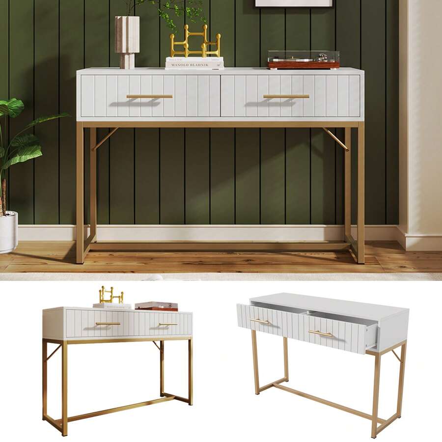 White Vanity Table With 2 Drawers - Perfect For Bedroom - 白色 - 查看 1