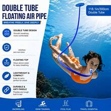Dual-Tube Diving Snorkel, Anti-Choke Dual-Head Breathing Apparatus, Underwater Breathing Valve Oxygen Supply Device, Silicone Material, 1pc 118.1in/300cm Leak-Proof Design Diving Trainer, Deep Water Oxygen Equipment For Beginners And Adults - Multicolor - View 5