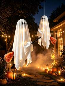 Halloween Decoration Outdoor/Indoor, Ghost Hanging On Broom, Suitable For Trees, Porch, Yard, Patio, Indoor, Garden, Farmhouse (String Lights Not Included) - Ghost - View 6