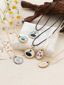 1/2/3/4pcs New Fresh Flower & Rabbit Necklace, Elegant Style, Oil Drip Craft, 18K Gold PVD Plated 316 Stainless Steel Material, Stainless Steel Jewelry. Suitable For Wife And Mother To Wear, Easy To Match With Girls' Daily Outfits, Beach Vacation Parties, Music Festivals, Travel And Sightseeing Occasions, Charming Women's Jewelry, Women's Bracelets And Necklaces, Small Accessories. - Multicolor - View 4