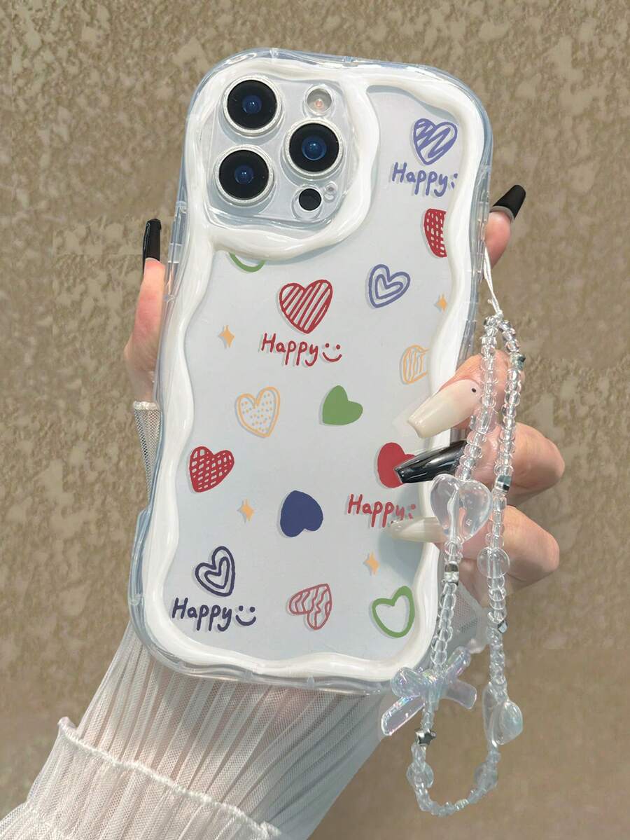 Funda de teléfono anti-caídas con borde ondulado color crema, corazón pintado brillante y accesorio de pulsera con cuentas, compatible con iPhone 17pro/17Air/17/17promax/16/11/16pro/16plus/16promax/16e/15Promax/13/14/12/XS/XR/7G/8P, compatible con Samsung Galaxy S26/S26PLUS/S26 Ultra/A17/A07/S25/S25PLUS/S25 Ultra/A16/A36/A26/A56/A50/A12/A32/A52/A72/A51/A21S/A13/A14/S24/S24PLUS/S24Ultra,S22/A52/A53/A54/A55S23/Compatible con Xiaomi 11/12Pro Compatible con Redmi 10/9 Funda protectora de teléfono anti-caídas - Multicolor - Ver 1