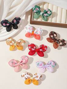10pcs Girls Multicolor Random Double Layer Bow Flower Fabric Bow Hair Clips Bangs Back Of Head Hair Clips Hair Accessories For Daily Use - Multicolor - View 2