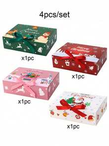 1set Christmas Themed Covered Party Gift Box Packaging, Multi-Color Bow Ribbon, Perfect For Holiday Decoration Gift Box, Christmas Gift Box, Christmas Decoration, Christmas Gift, Thanksgiving Gift, Holiday Party Souvenir Decoration Packaging Box - A - View 10