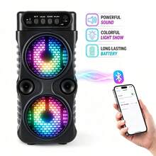 Portable Speaker, Outdoor Wireless Speaker, Button Controls, Subwoofer, 1200mAh Battery Capacity, Maximum Power 14W/Minimum Power 3W, RGB Light Strip With Colorful Lighting Effects, Dual Speakers, Suitable For Home Use, Outdoor Activities, - Classic Black/Enhanced Pro - View 11