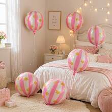 22 Inch Carnival Circus Decorative Balloons, 4D Light Pink Round Foil Balloons With Stars And Stripes, Suitable For Christmas Theme Party Decoration, Shower, Birthday Party, Wedding, Anniversary, New Year, Outdoor And Indoor Holiday Event Atmosphere Decor, Photo Props - 22-inch 4D Star Stripe - Pink - View 5