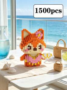 1500pcs Mini Micro Building Blocks Summer Beach Animal Series DIY Assembly Figurine Cute Cartoon Elephant Monkey Fox Rabbit Kitten Desktop Home Decor Holiday Stress Relief Handmade Ornament Gift For Teens And Adults - Multicolor - View 15