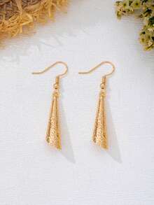 1 Pair Niche High-End Embossed Conical Bell Earrings, Elegant Vintage Trumpet-Shaped Ear Jewelry, Versatile Daily Commute And Vacation Accessories For Women - Yellow Gold - View 4