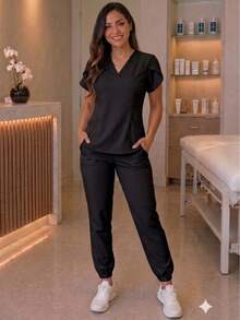 Pijama Feminino scrub tulipa - Preto - Visão 2