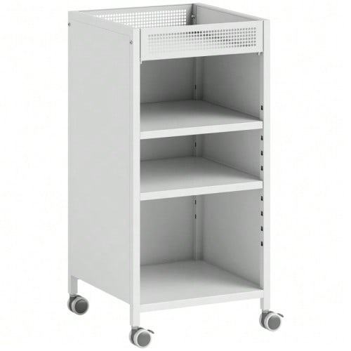 Mobile Bookcase With Adjustable Shelves, 3-Tier Rolling Cart With Top Basket, White