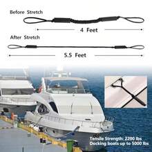 4 Feet Bungee Dock Line Adjustable Mooring Rope With Snubber Shock Absorbing Jet Ski Accessorie Marine Grade Mooring Tie Downs For Boats PWC Kayak Watercraft SeaDoo Pontoon 2Pack - Black - View 4