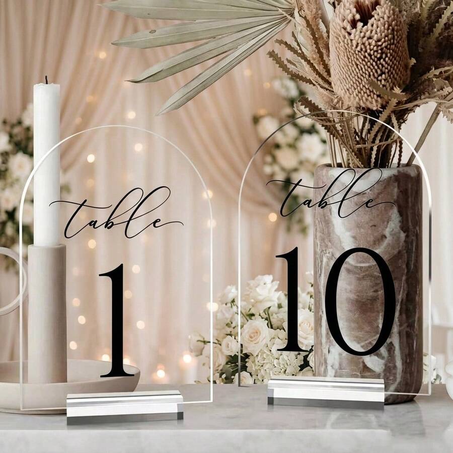 Wedding Transparent Arch Table Number Card, 5*7 Inch Arch Acrylic Table Number Card With Acrylic Stand, Table Guide Sign, Suitable For Wedding Party, Birthday Party And Other Occasions - A - View 1