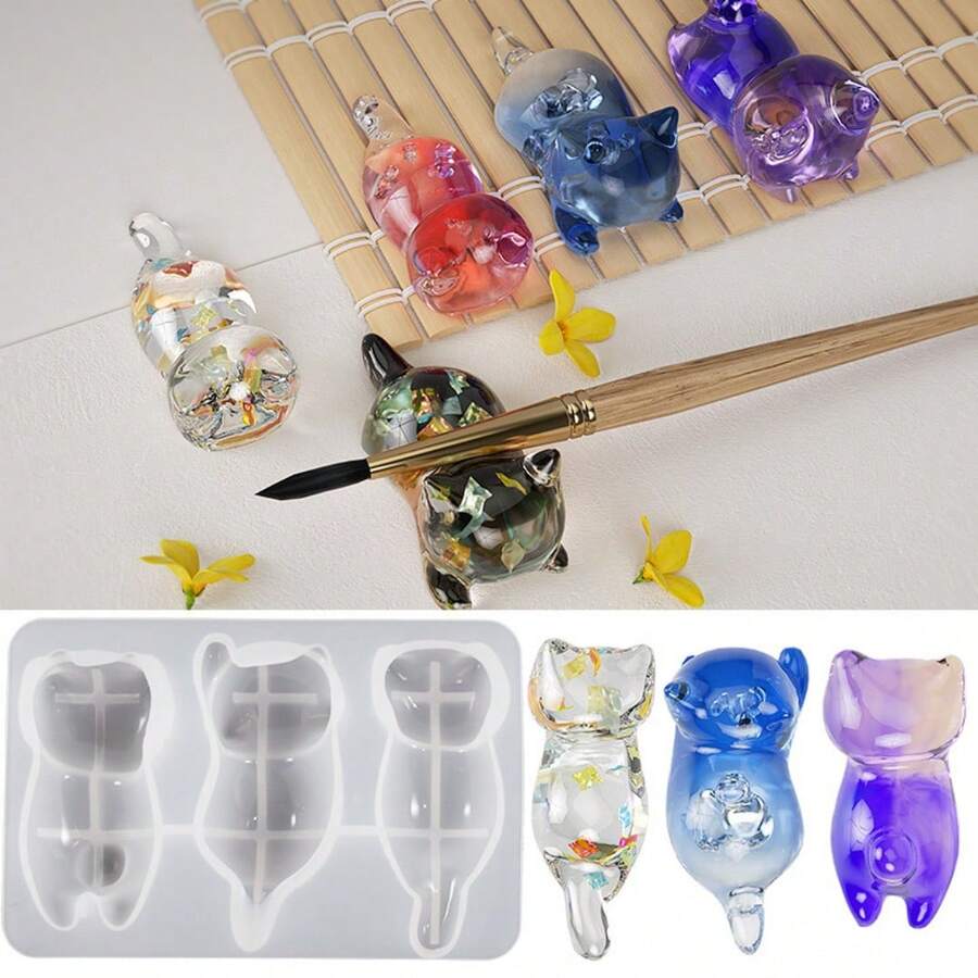 SILIKE LUFEI Cetakan Silikon Ornamen Plaster Gantungan Kunci Kucing Lucu 3D Resin Epoksi DIY 1 buah - Cetakan kucing - View 1
