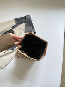 純色PU皮革輕量大容量翻蓋磁扣小方包，多功能派對與晚餐包，適合女性 - 卡其色 - 查看 5