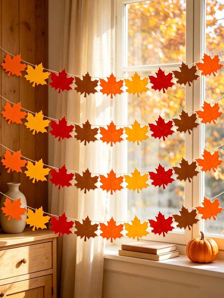 4 pièces Décoration d'Halloween Couronne d'automne en feutre feuille d'érable Bannière suspendue d'Halloween pour la récolte d'automne, Thanksgiving, fournitures de fête d'Halloween, 4 pièces Guirlande en feutre d'automne 4 couleurs Bannière suspendue feuille d'érable pour la récolte d'automne, Halloween, Thanksgiving et fournitures de fête de Noël Décoration murale de cheminée Décoration murale de cheminée